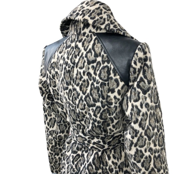 Blonde Leopard Trench Coat Wool • VIA SPIGA Leather Wrap Jacket Animal NWT Belt - Picture 6 of 11